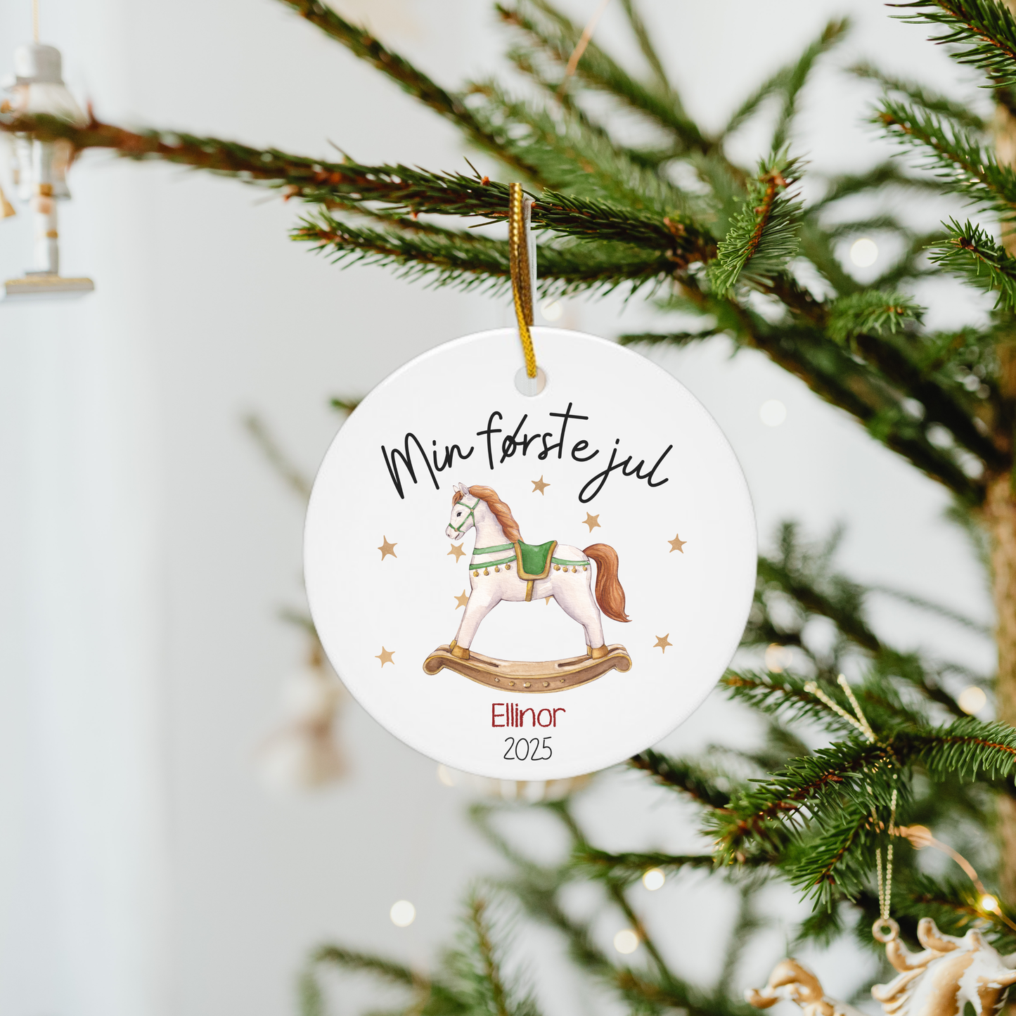 Min første jul | Juletrepynt i keramikk | med barnets navn