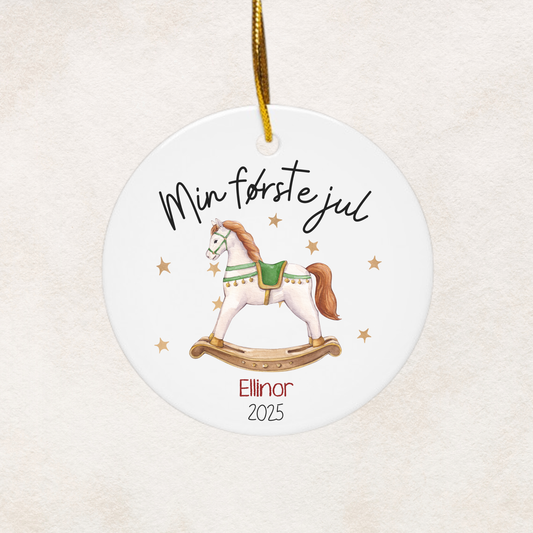Min første jul | Juletrepynt i keramikk | med barnets navn